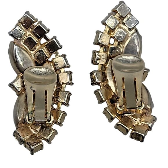 Elsa Schiaparelli Clip On Earrings Vtg 1950s Smokey Quartz Frosty Glass Unsigned - Picture 5 of 12